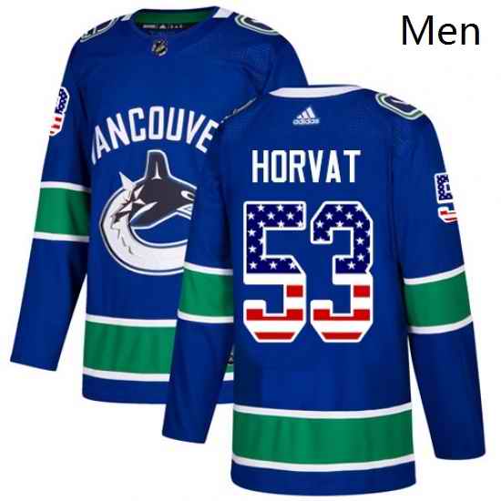 Mens Adidas Vancouver Canucks 53 Bo Horvat Authentic Blue USA Flag Fashion NHL Jersey